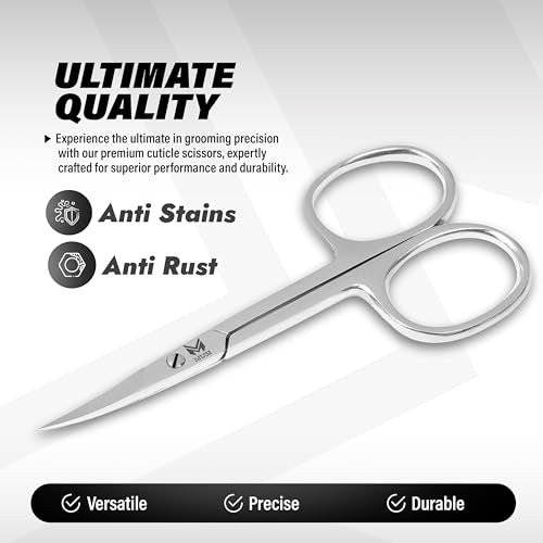 Cuticle Scissors Extra Fine Curved - 3.5¡± Stainless Steel Grooming Nail Scissors for Women and Men - Small Manicure Beauty Scissors for Toenails, Fingernails, Eyebrows, Facial Hair, Cuticles, Dry Skin