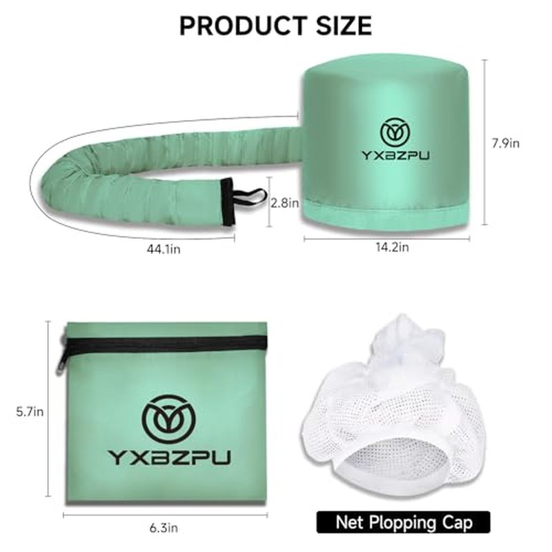 Bonnet Hair Dryer,Hooded Hair Dryer Hooded Diffuser Cap for Curly,Speeds Up Drying Time,Safety Deep Conditioning at Home (Green)