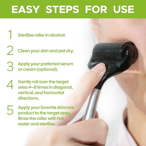 Ultra Wide Titanium Derma Roller for Face Hair Beard Scalp Skin Body Metal Handle 1200 Microneedling roller for Women and Men 0.25mm