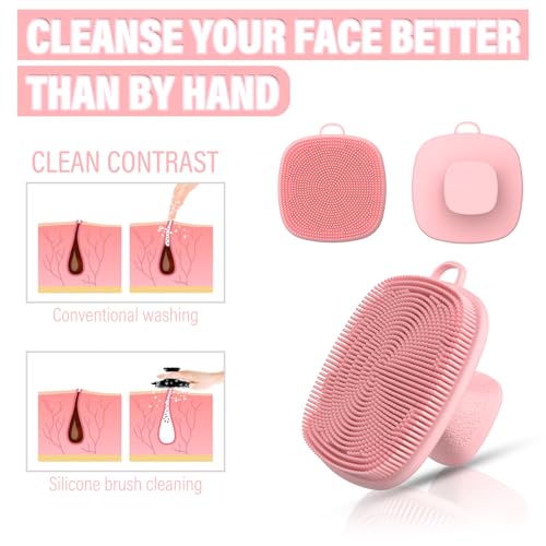 2 Pack Face Scrubber,Silicone Facial Cleansing Brush for Men & Women,Reusable Gentle Facial Waterproof Cleansing Skin Brush Exfoliating Scrubber for Sensitive Skin (Black/Pink)