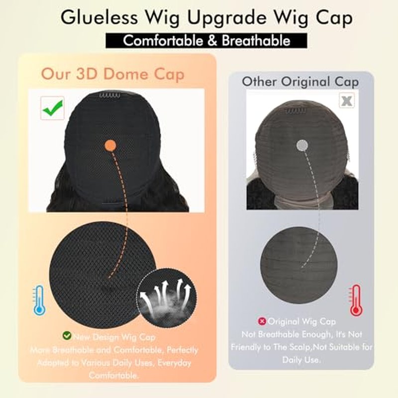 250% Density Glueless Wigs Human Hair Pre Plucked Pre Cut 7x6 HD Lace Closure Wigs Human Hair Body Wave Lace Front Wigs Human Hair for Women Drawstring Glueless Wig for Beginners 18 inch