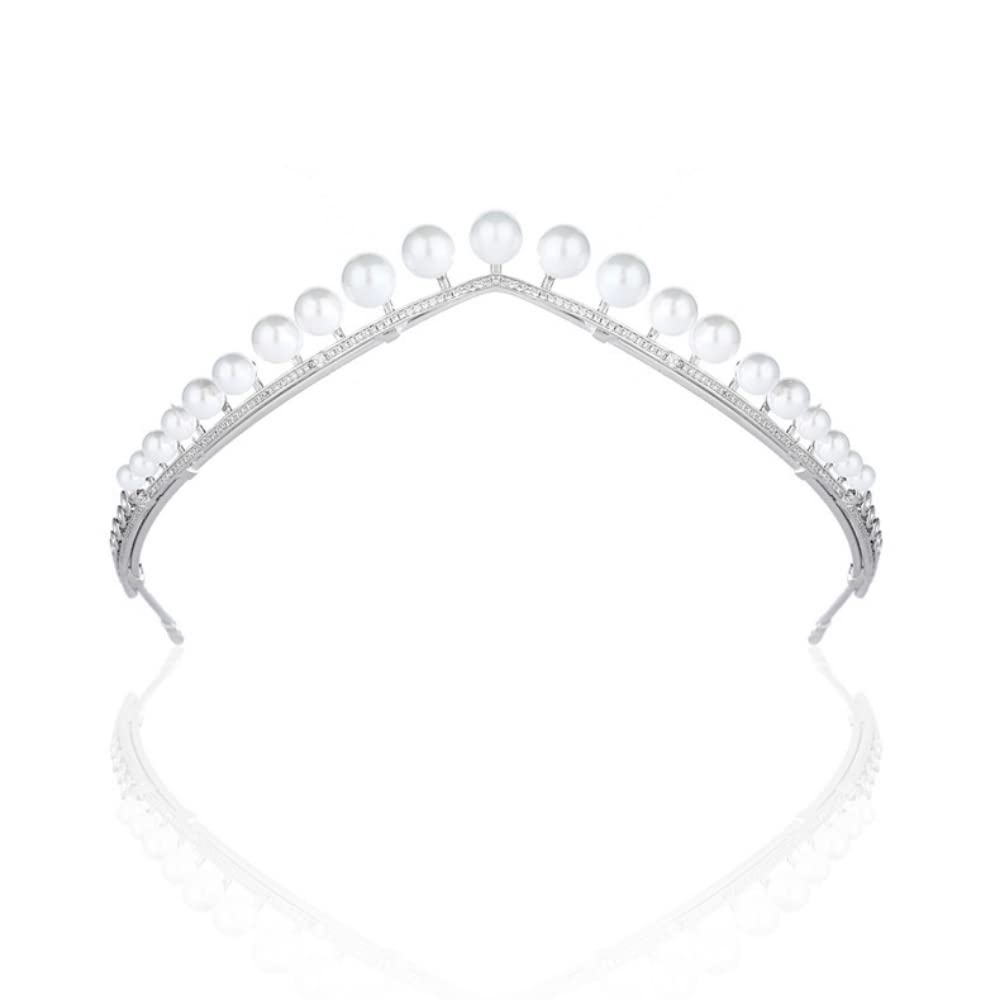 QXMYOO Fairy Pearl Tiara for Women Cubic Zirconia Simple Crystal Princess Crown Pearls Wedding Headband Prom Party Quinceanera Birthday Headpieces Bridal Hair Accessories HB122