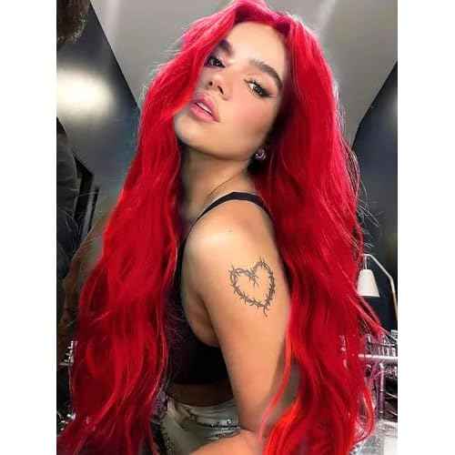 YESEGO Halloween Long Red Wigs for Women 26 Inch Curly Wavy Middle Part Body Wavy Wig Natural Looking Synthetic Heat Resistant Fiber Wig for Daily Party Cosplay Use, Red