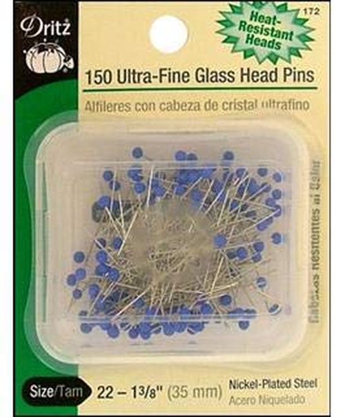 Dritz 172 Glass Head Pins, Ultra Fine, 1-3/8-Inch (150-Count) , Blue
