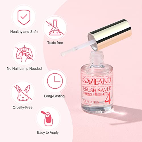 SAVILAND Dip Powder Liquid Set 15 ml/0.5 oz,10 Pcs Nail Dip Liquid Set with HEMA-free Base/Top Coat, Activator Brush Saver Acrylic Gel Nail File No Curing Needed DIY Home Salon Quality