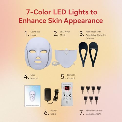 LED Face Mask Light Therapy, 7 Colors for Skin Vitality, Home Beauty Device - Light Therapy for Face