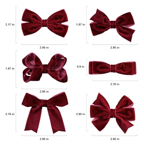 Dark Red Velvet Ribbon Hair Bows 12pcs 3¡± Small Burgundy Dressy Bow Alligator Clips School Uniform Decor Accessories for Teen Toddler Girls Women Christmas Valentines Xmas Gift