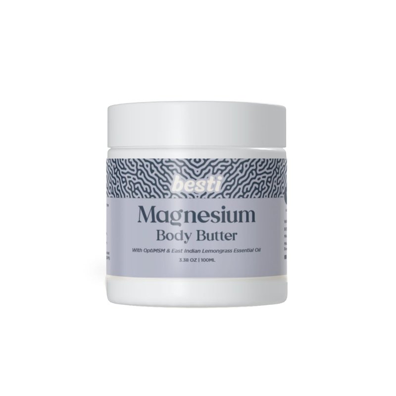 Besti Magnesium Body Butter with 35% Magnesium, Shea Butter & Sweet Almond Oil, Naturally Scented with Lemongrass Essential Oil, Fast-Absorbing, Deeply Nourishing, for Soft, Hydrated Skin - 3.8 oz