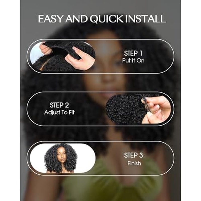 Burmese Curly Half Wig Human Hair 200% Density Put on and Go Glueless Wigs with Drawstring 3 In 1 Flip Over Headband Wig for Women Beginner Friendly 18 inch