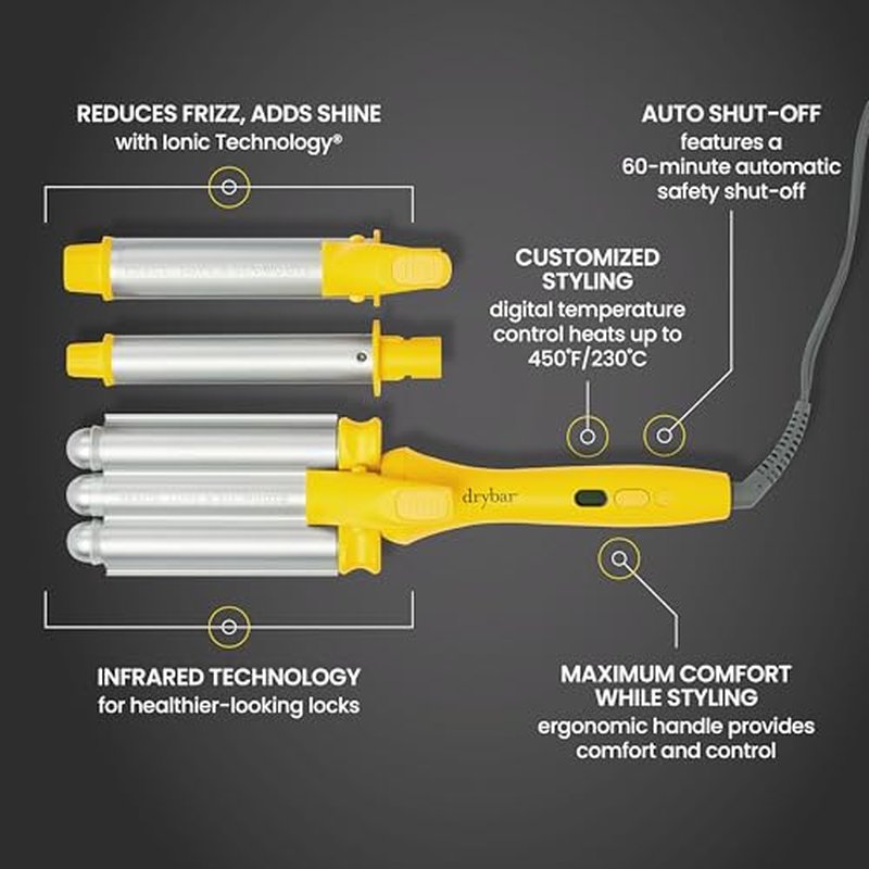 Drybar The Mixologist Interchangeable Styling Iron ? One Tool, Three Styles ? Reduces Frizz, Adds Shine ? Curling Iron ? Hair Curling Wand