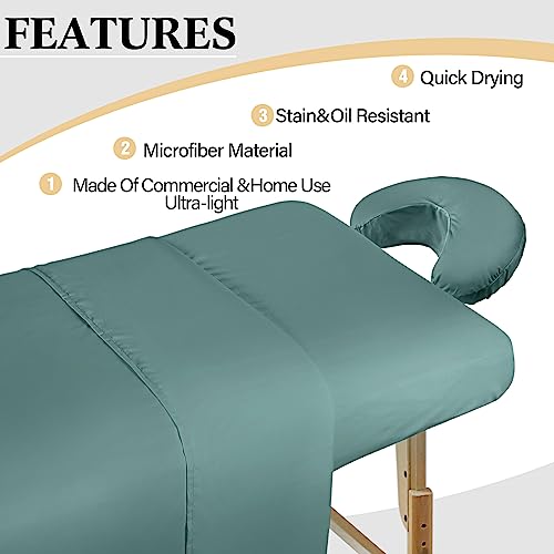 Kinlop 3 Sets Microfiber Massage Table Sheet Set 3 Colors 3 Piece Set Includes Massage Flat Sheet Fitted Sheet and Massage Face Rest Cover Stain Wrinkle-Resistant(Yellow, Pink, Dark Green)