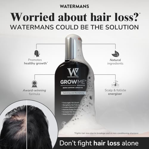 Watermans Shampoo Biotin, Rosemary, Caffeine, Niacinamide, Argan Oil for Thinning Hair, Natural Volumizing for Fine Hair, Hair Growth & Hair Loss with Nutrient-Rich Natural Ingredients 8.45 fl oz