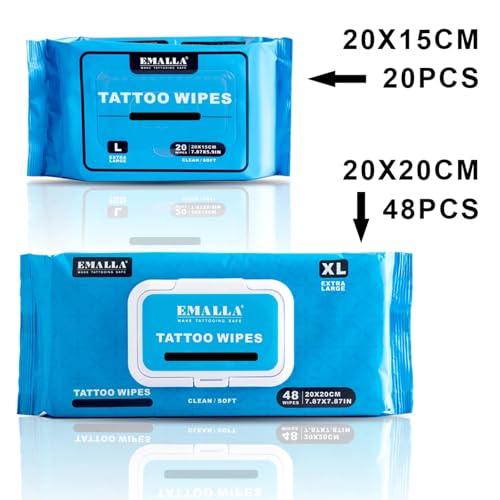 Emalla Tattoo Wipes, Extra Large 192pcs All in One Premium Tattoo Care Wipes to Clean Skin and Tattoo Aftercare Tattoo Supplies (4 Pack)