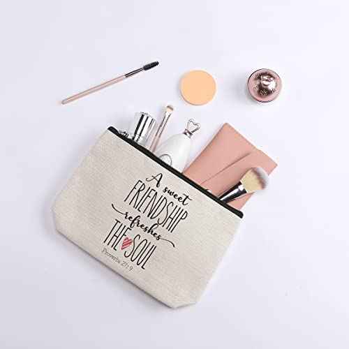 Friendship Gifts for Women, Christian Gifts for Women Friends, Secret Sister Gift for Best Friend Birthday Valentines Day Makeup Bag Cosmetic Bag