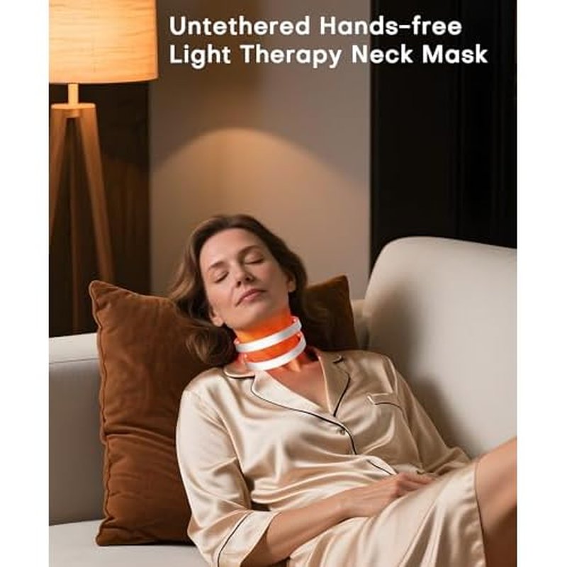 Wireless Neck Wrinkle Treatment Device,14 LEDS Red 630nm &12LEDS Infrared Light 850nm LED Mask for Horizontal Lines Turkey Crepey Tech Neck,10-Min Treatment