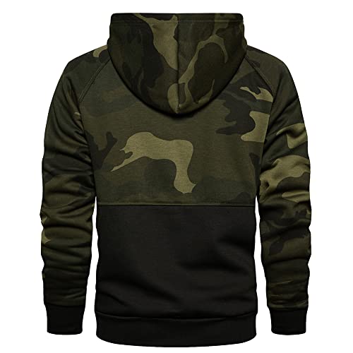 DUOFIER Mens Active Gym Camouflage Fleece Pullover Hooded with Kangaroo Pocket, Camo Black-XL