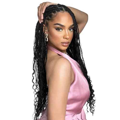 Boho Crochet Braids for Women Black 18 Inch 7 Packs Boho Braids Crochet Hair with Curly Ends Pre Looped Bohemian Crochet Hair Extensions, 1B