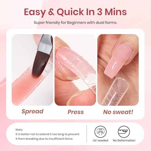 Beetles Poly Nail Gel Kit - 6 Colors Jelly Nude Extension Kit with Slip Solution Builder Nail Enhancement for Beginner & Professional Long Lasting DIY Home Christmas Gift for Women, UV & LED Needed