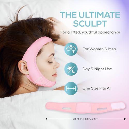 Venus Visage Face Lifting Strap for Jaw Line Definition - Reusable Lifting Chin Strap for Sleeping - Visually Sculpts Double Chin (Pink)