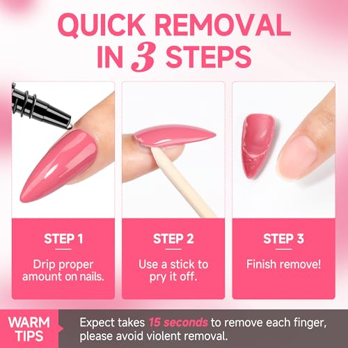 UNA GELLA Quick Removal Gel Nail Glue Remover for Press On Nails: Acrylic Nails Semi Solid Nail Glue Acetone-Free, Not for Gel Polish Base Coat Soak Off Remover Kit Drip Use, 12ml*2pcs