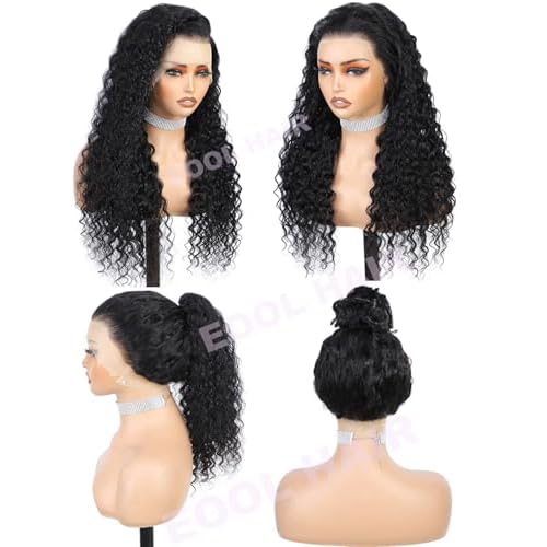 Hidden Strap 360 Drawstring Full Lace Front Wigs Human Hair Pre Plucked 200 Density Deep Wave 360 Invisible Drawstring Glueless Wet And Wavy HD Lace Front Wig Human Hair For Black Women 16 Inch