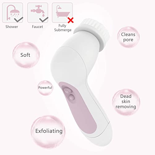 Waterproof Facial Cleansing Spin Brush Set with 5 Exfoliating Brush Heads - Electric Face Scrubber Cleanser Brush by CLSEVXY - Face Brush for Gentle Exfoliation and Deep Scrubbing