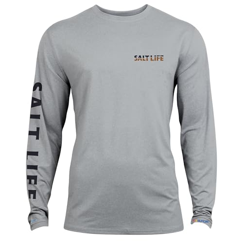 Salt Life On The Move Long Sleeve Performance Tee, Mist Grey Heather, Medium