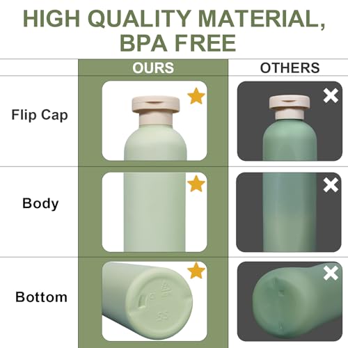 ASEVAT 13.5oz 4Pcs Green Plastic Refillable Travel Shampoo and Conditioner Bottles Plastic Refillable Travel Shampoo Bottles with Flip Cap Shampoo and Conditioner Dispenser