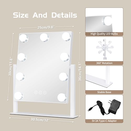 Vanity Mirror with Lights, Makeup Mirror with Lights,3 Color Lighting Modes Detachable 10X Magnification Mirror Touch Control,360¡ÆRotation, White.