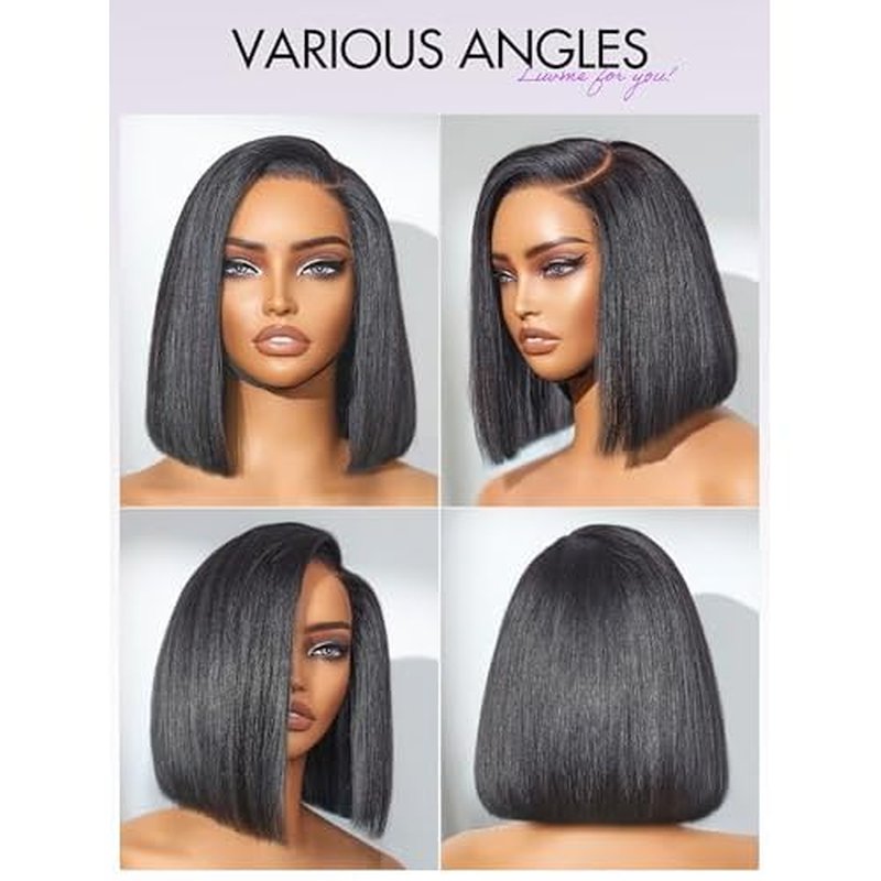 LUVME HAIR Bob Wig 100% Human Hair Wigs Glueless Lace Front 200% Density 10 Inches Bob, Pre Cut Plucked Lace Short Wig Ready To Go Natural Color Straight Bleached Knots Side Part Black Wigs