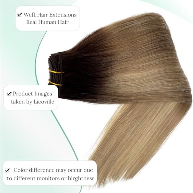 Sew in Hair Extensions Real Human Hair Balayage Brown and Blonde Hair Wefts 120G 22 Inch Thick Hair Bundles Ombre Brown to Ash Brown and Light Blonde Sew in Extensions Human Hair Weave