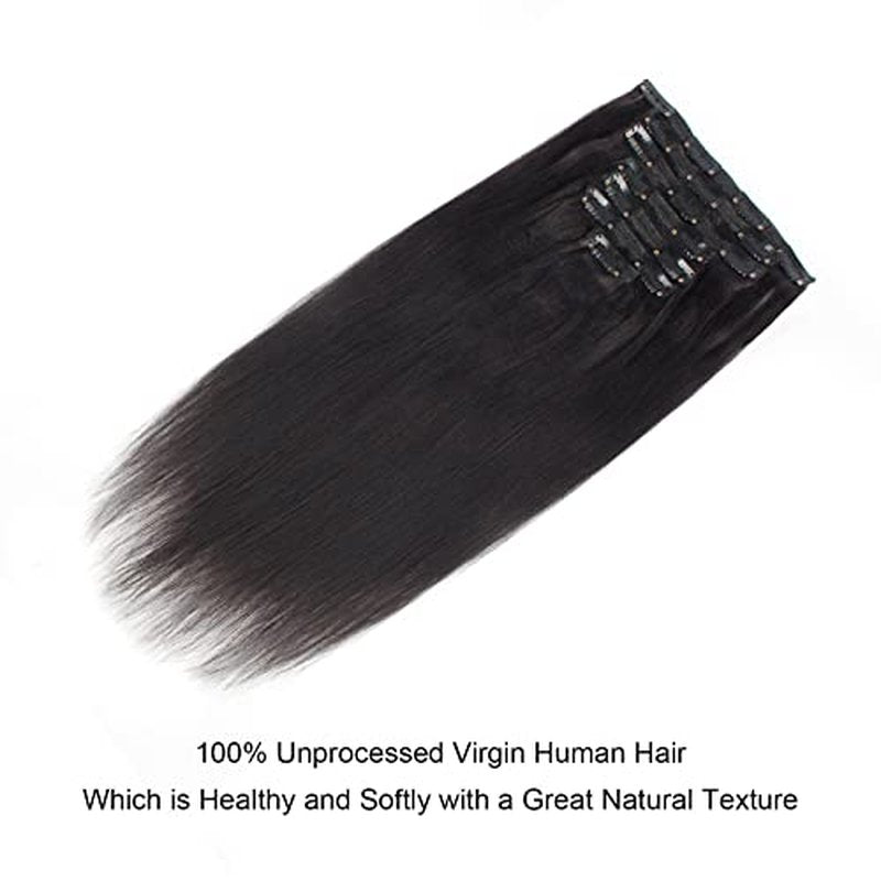 Lovrio Light Yaki Straight Clip in Human Hair Extensions Double Weft Straight Clip in Hair Extensions Human Hair for Black Real Thick 22 Inch Natural Black Yaki Clip ins Hair120G 7 Pieces, 17 Clips
