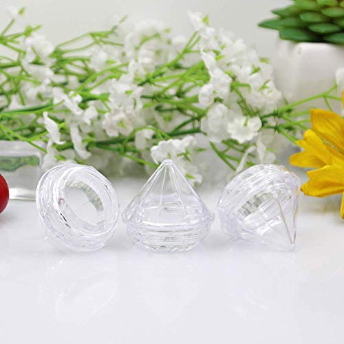 50 PCS 5 Gram Diamond shaped Clear Jars Empty Refillable Cosmetic Sample Jars Makeup Plastic Jar with Lid Cosmetic Trial Case Compact Storage Box for Lotion Creams Eyeshadow Nails Powder