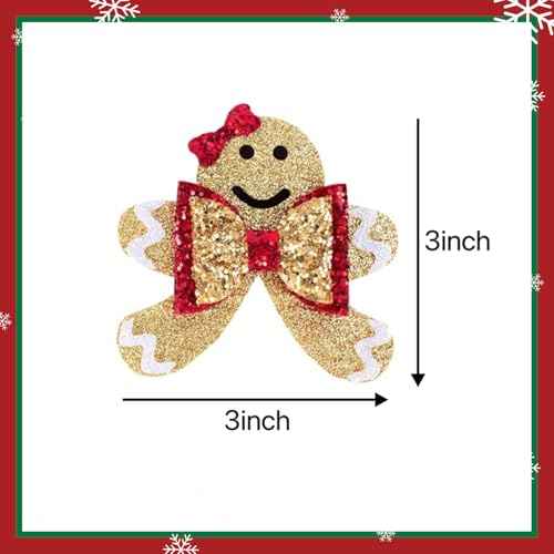 Christmas Glitter Hair Clips Cute Sparkly Gingerbread Man Shape Cheer Barrettes Alligator Hairpins for Teens Toddler Girls Kids Xmas Holiday Party Dress Decor Accessories Gift (H)