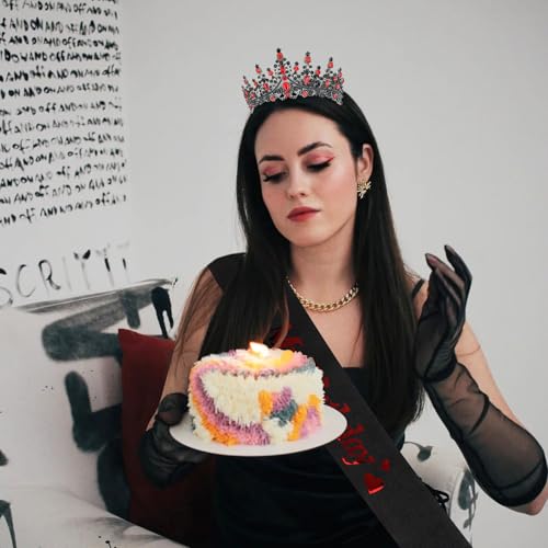 CURASA Birthday Sash and Crown for Women - Black Its My Birthday Tiara - Princess Crown Adult Party Decoration Favors Gifts