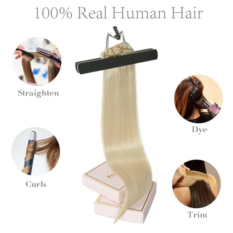 FoxFace Clip in Hair Extensions Real Human Hair, Thick Extensions from Root to Tip, Natural Hair Clip Ins, Platinum Blonde, 24 Inch 120g 7Pcs