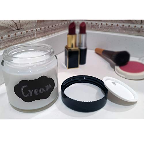 12 Pack 4 oz Clear Glass Travel Cosmetic Jars, Refillable Cosmetic Containers with Inner Liners, Lids, Spatula, Chalk Labels, Beauty Jars for Sugar Scrubs, Cream, Bath Salts, Slime