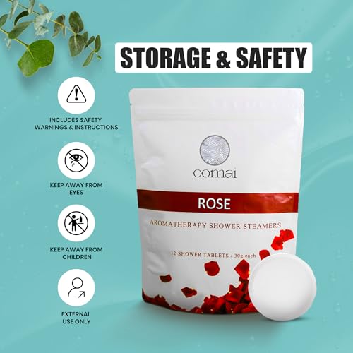 Oomai Shower Steamers Aromatherapy Rose Scent 12 Pack with Tray, Gifts for Women, Spa Set, Thanksgiving Christmas Birthday, Realaxation, Self Care