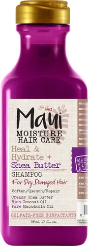Maui Moisture Heal & Hydrate + Shea Butter Shampoo to Repair & Deeply Moisturize Tight Curly Hair with Coconut & Macademia Oils, Vegan, Silicone, Paraben & Sulfate-Free, 13 fl oz