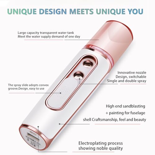 withthesun Nano Facial Mister, Cool Mist Face Steamer with 2 Spray Nozzle, USB Rechargeable, Visual Water Tank, Nano Mister for Eyelash Extensions, Skin Care, Daily Makeup, Deep Hydrating-Pink