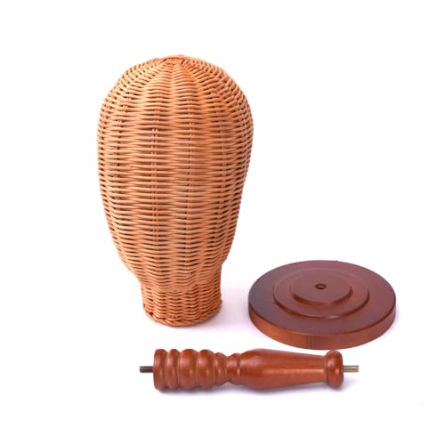 Rattan Mannequin Head with Wooden Base for Wig and Hat Display