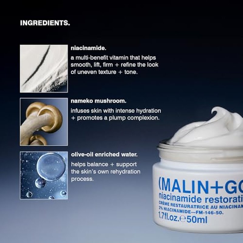 MALIN+GOETZ Niacinamide Restorative Cream | Clinically Proven Multi-Benefit Face Cream | Hydrates, Firms, Evens Skin Tone (1.7oz)