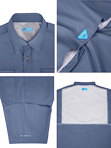 Tuna Men's UV UPF 50+ Sun Protection Soild Waterproof Breathable Fast Dry SPF Hiking Fishing Short Sleeve Shirts (5# M Navy)