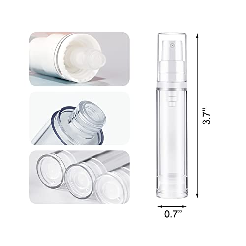 BlingKingdom 3pcs 10Ml Empty Airless Pump Bottle Refillable Clear Travel Lotion Pump Containers Vacuum Cosmetic Container Vacuum Press Pump Bottles for DIY Foundation, Gel, Essence, Moisturiser
