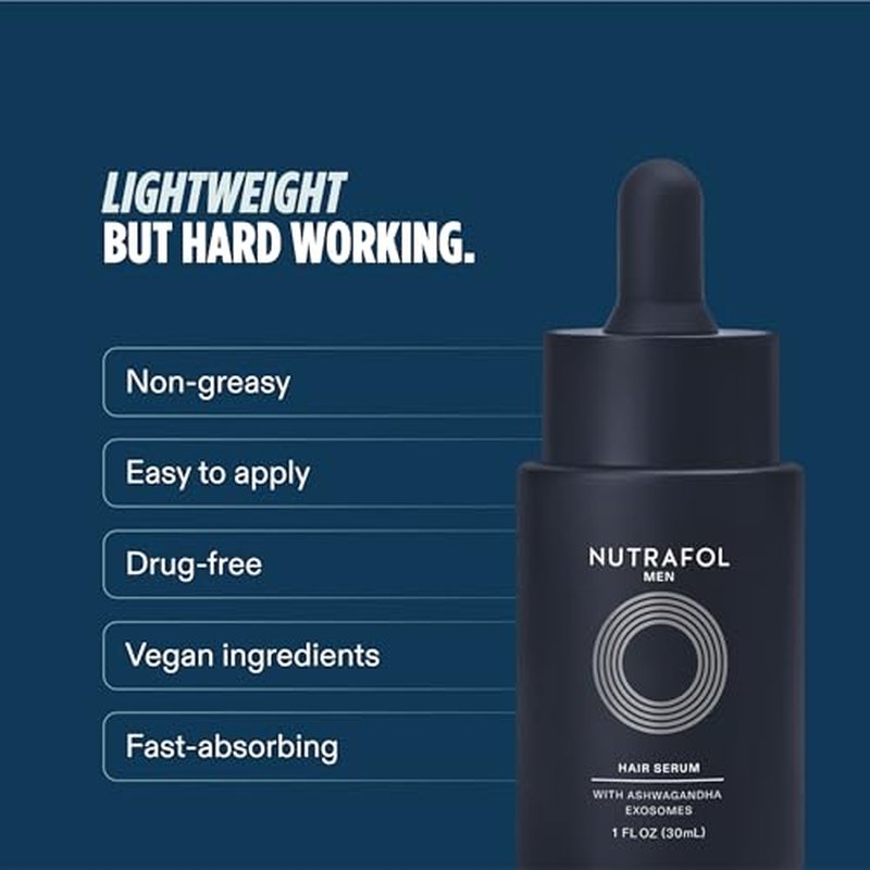Nutrafol Men's Hair Serum, Clinically Tested to Support Visibly Thicker Hair and Scalp Coverage, Lightweight and Non-Greasy, for Daily Use - 30mL, 1 Bottle