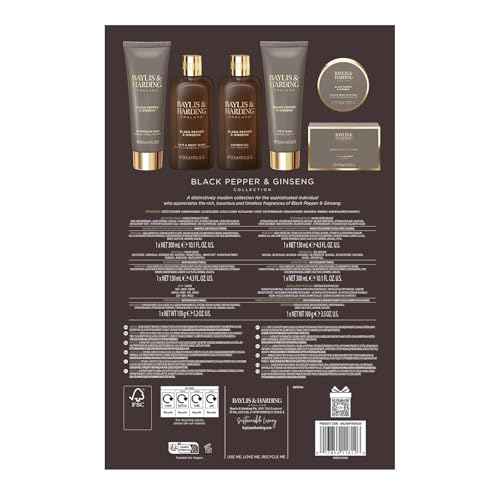 Baylis & Harding Gift Set for Men - Luxury Shower & Prep Pack - Black Pepper & Ginseng