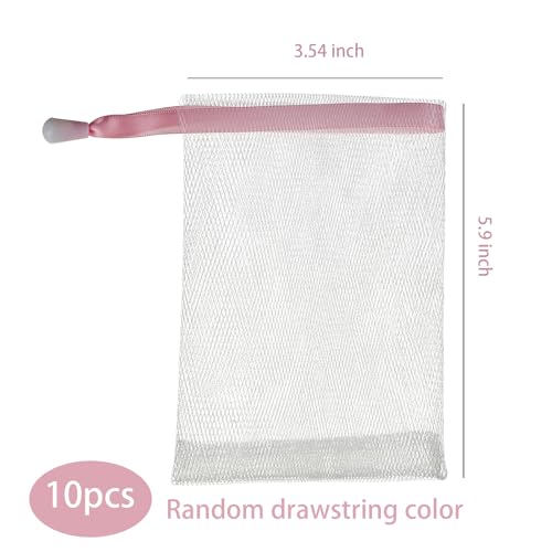 10 counts Foaming Mesh Soap Bag for Bar Soap, Reusable Exfoliating Lather Net, Creates Rich Suds, Soap Saver Pouch, Skincare Cleansing Tool, Hangable, Durable Multi-Layer Design