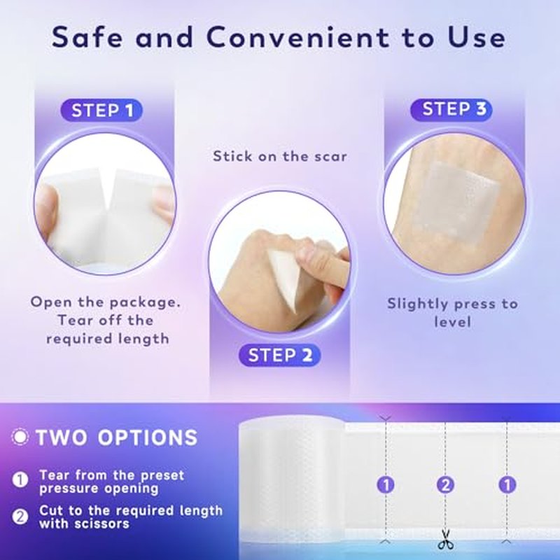 Silicone Scar Sheets, Silicone Scar Tape(1.8"x 157" Roll-4M), Medical Grade Scar Sheets, Scar Tape for Surgical Scars, Burn, C-Section, Keloid Scars, Acne Treatment, Stretch Marks Removal