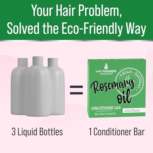 Rosemary Oil for Hair Growth Conditioner Bar. Eco Friendly, Vegan, Color Safe, pH Balanced. Solid Conditioner Bar Equal To 3 Liquid Bottles. Zero Plastic, USA Made, Strengthening & Dry Hair Relief