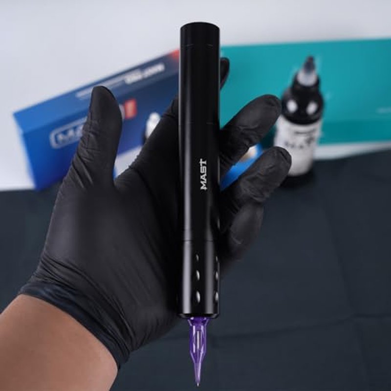 Mast Tattoo Gun Kit, Tour Fly Slim Wireless Tattoo Pen Machine, 10 Count Pro Needles Cartridges, Black Tattoo Ink